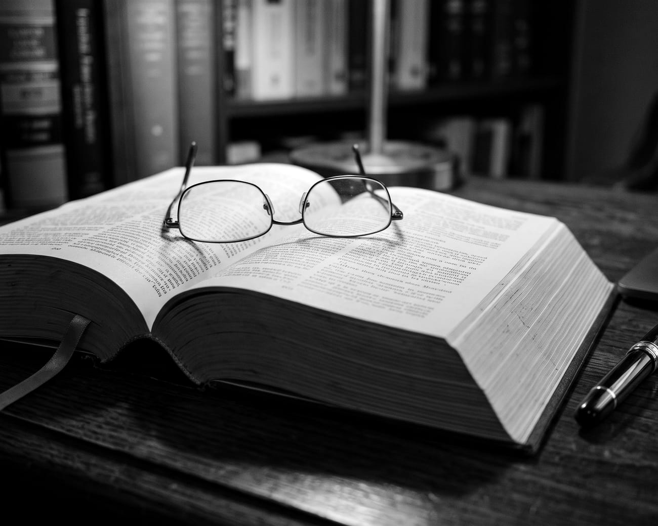 Libro de leyes abierto con unos lentes encima